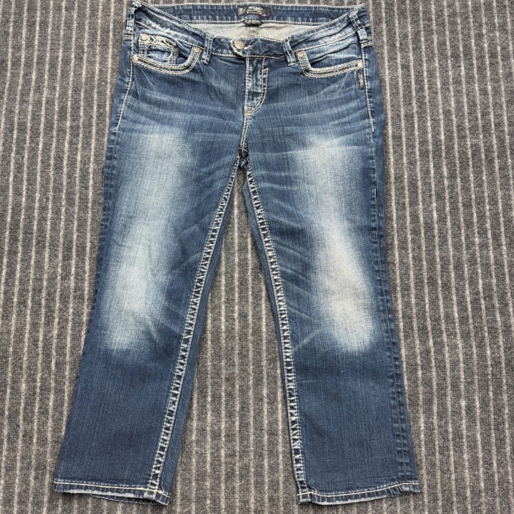 Silver Jeans Co Womens Tuesday Slim Bootcut Size 14 Blue Denim Low Rise Wash
